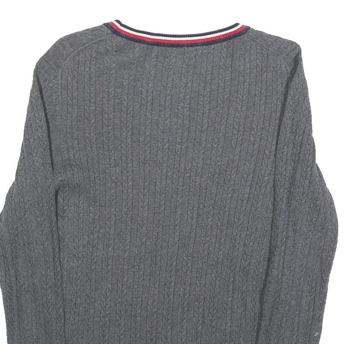 TOMMY HILFIGER Womens Grey Cable Knit Crew Neck Jumper M Casual Cotton Blend