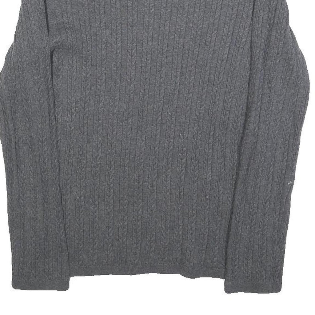 TOMMY HILFIGER Womens Grey Cable Knit Crew Neck Jumper M Casual Cotton Blend