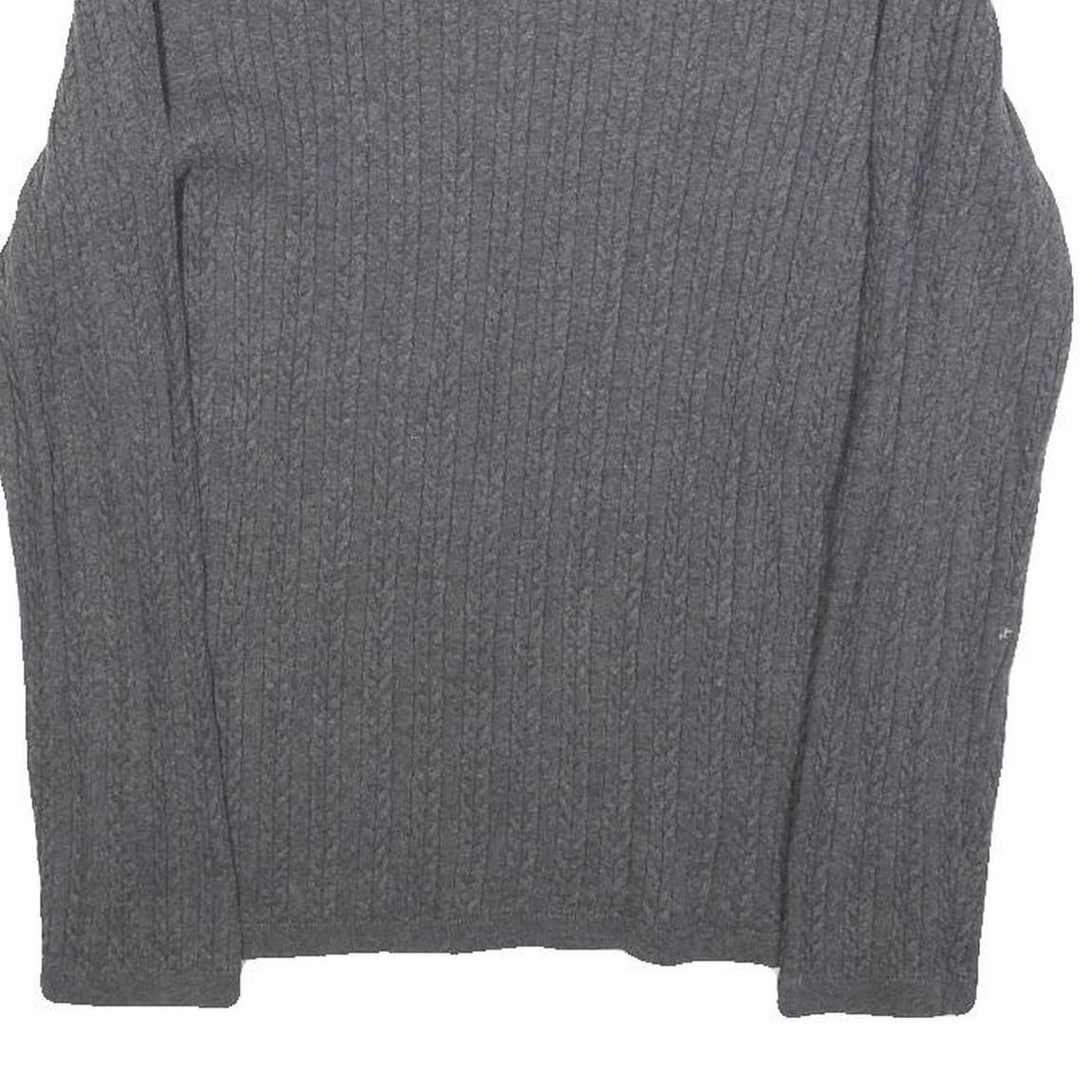 TOMMY HILFIGER Womens Grey Cable Knit Crew Neck Jumper M Casual Cotton Blend