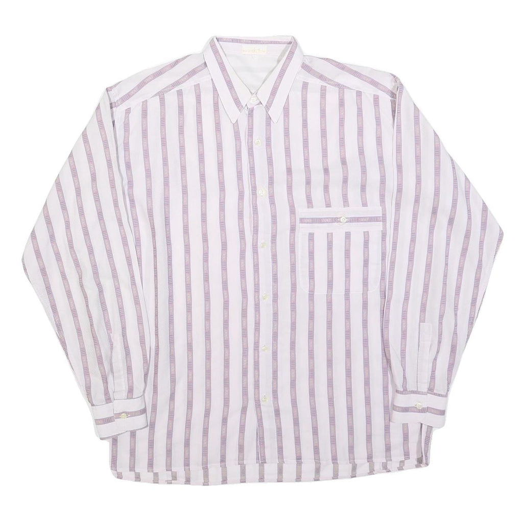 MASSIMO DATTI Mens White & Lilac Striped Shirt M Classic Fit Casual Style