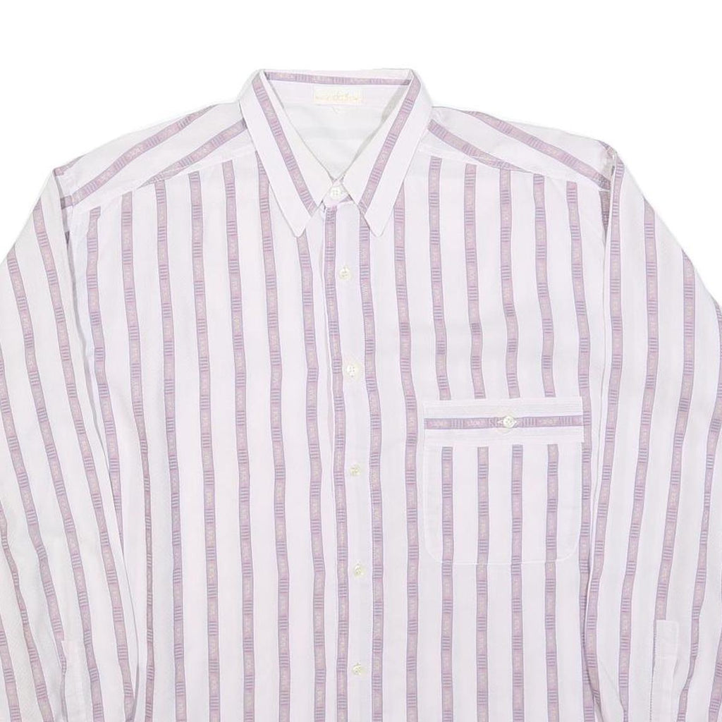 MASSIMO DATTI Mens White & Lilac Striped Shirt M Classic Fit Casual Style