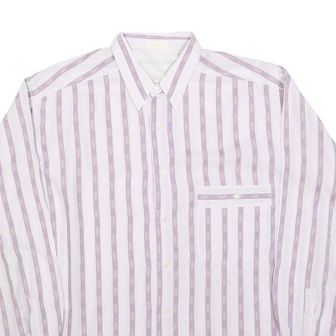 MASSIMO DATTI Mens White & Lilac Striped Shirt M Classic Fit Casual Style