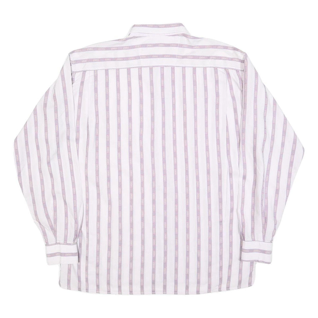 MASSIMO DATTI Mens White & Lilac Striped Shirt M Classic Fit Casual Style
