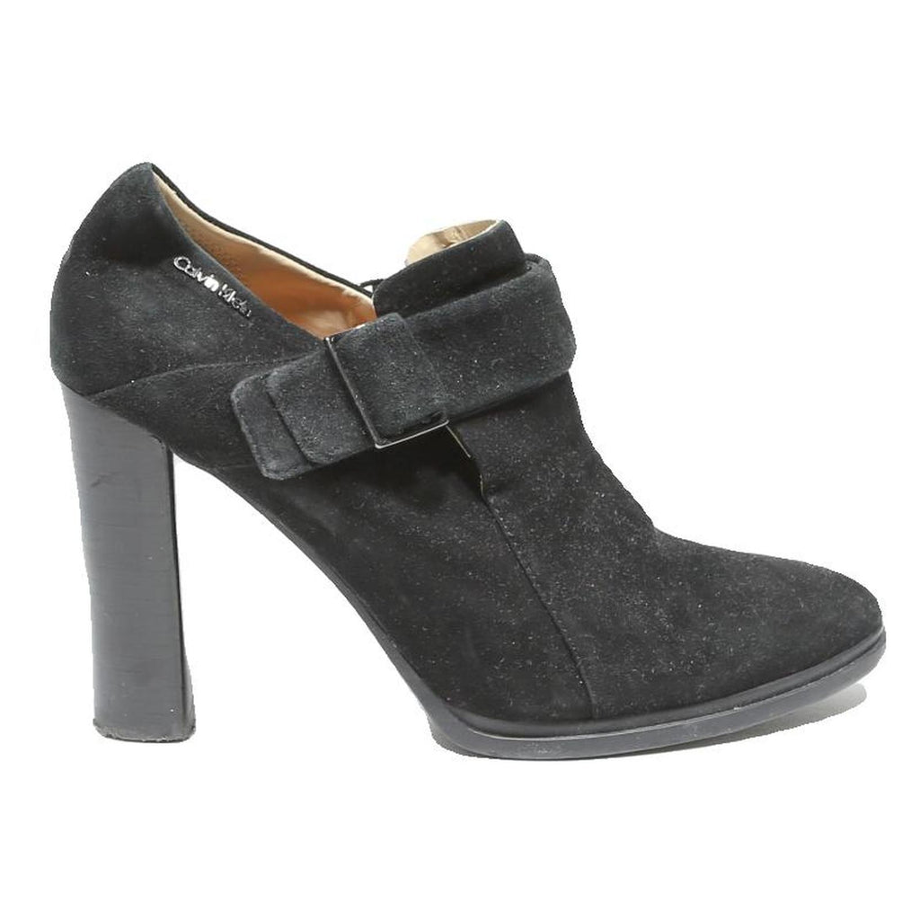 CALVIN KLEIN Womens Black Leather Strap High Heel Shoes UK 7 Elegant Comfortable