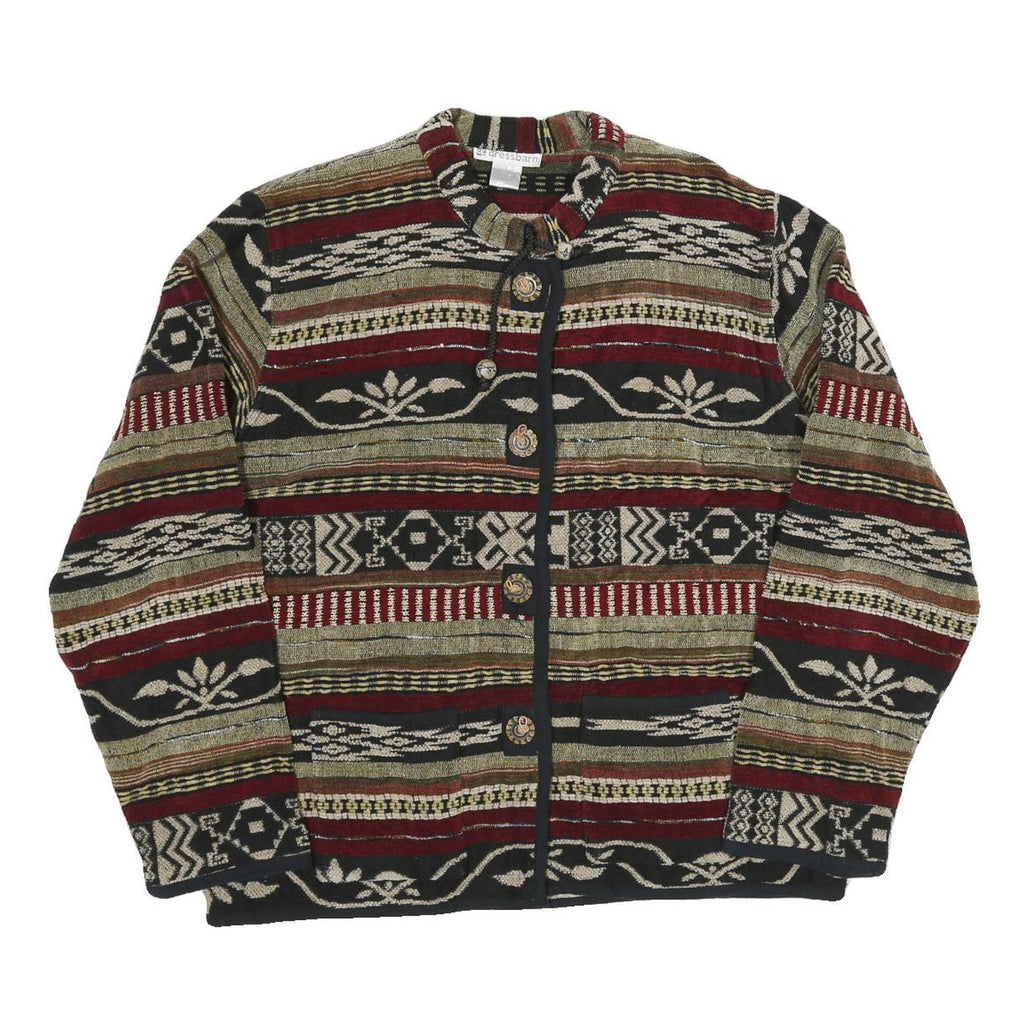 Womens Brown & Burgundy Button Cotton Blend Patterned Jacket L Casual Outerwear