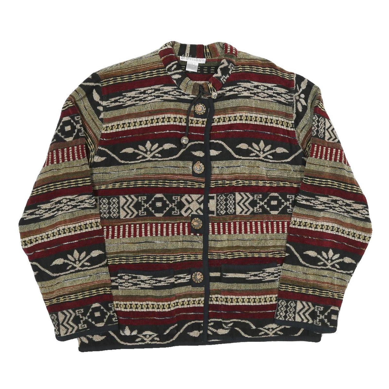 Womens Brown & Burgundy Button Cotton Blend Patterned Jacket L Casual Outerwear