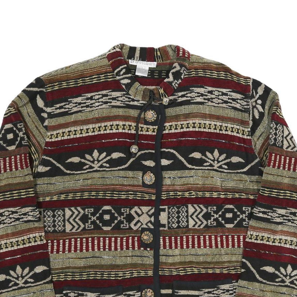 Womens Brown & Burgundy Button Cotton Blend Patterned Jacket L Casual Outerwear