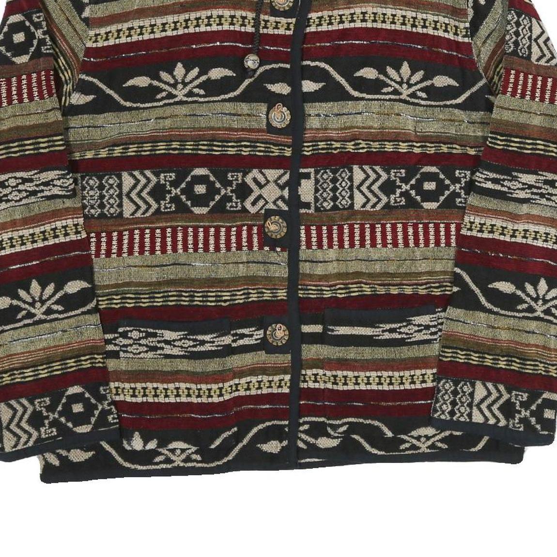 Womens Brown & Burgundy Button Cotton Blend Patterned Jacket L Casual Outerwear