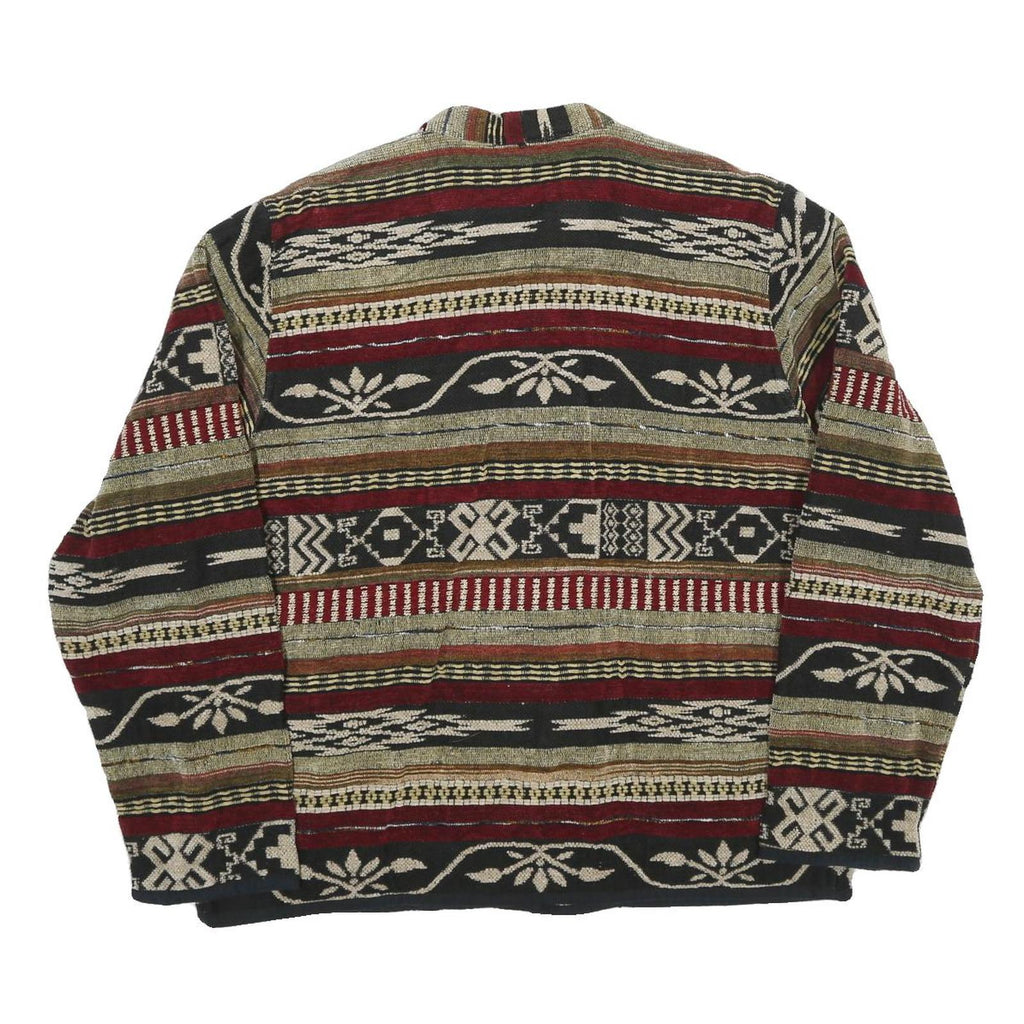 Womens Brown & Burgundy Button Cotton Blend Patterned Jacket L Casual Outerwear