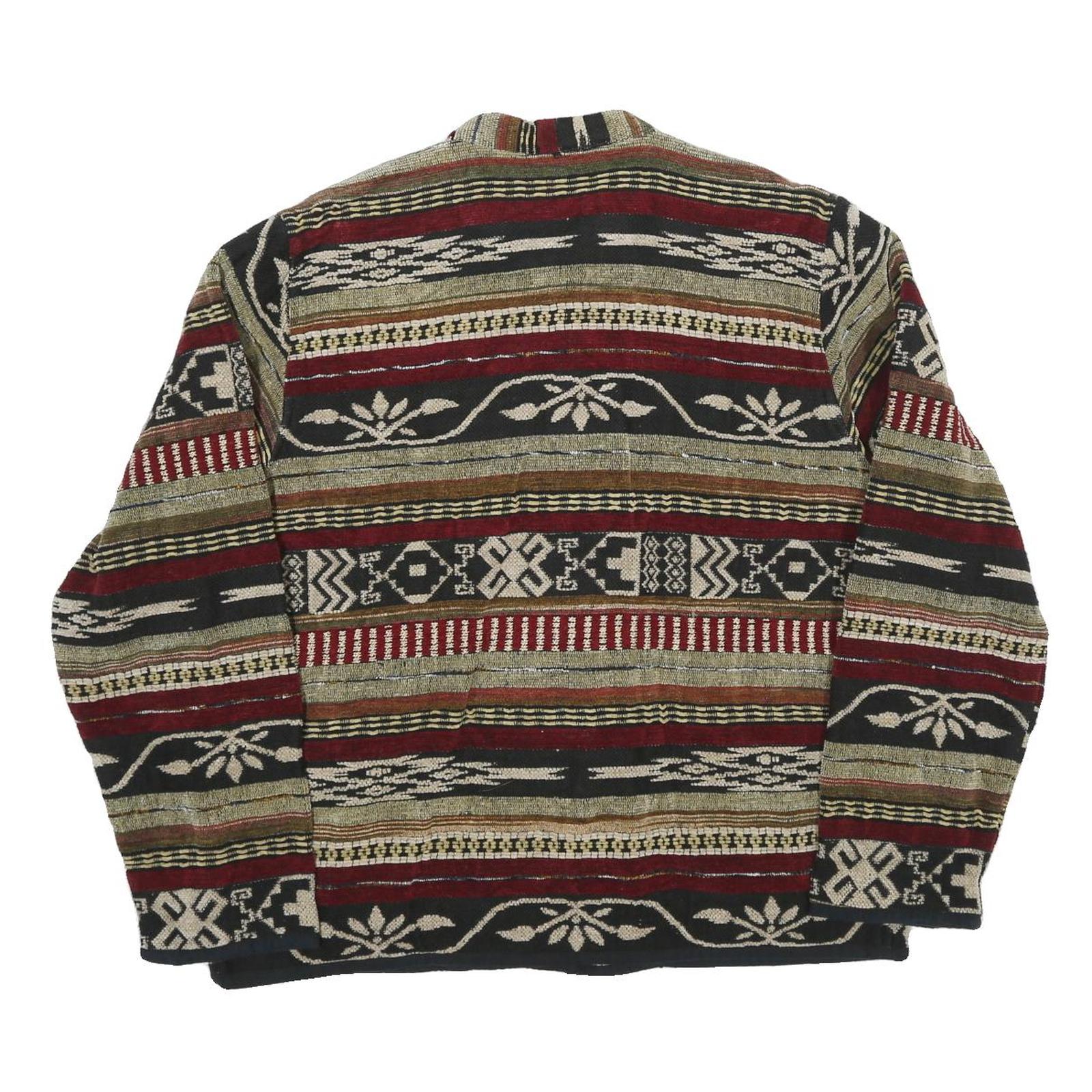 Womens Brown & Burgundy Button Cotton Blend Patterned Jacket L Casual Outerwear