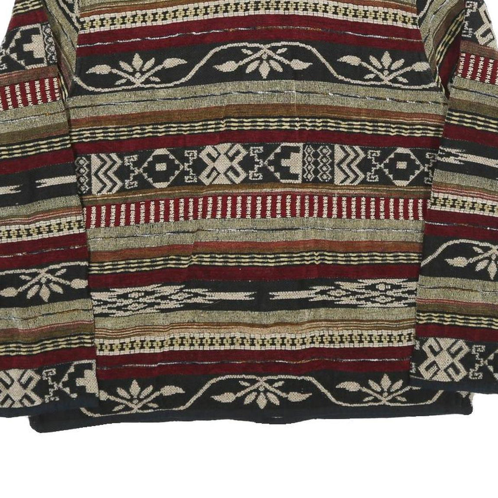 Womens Brown & Burgundy Button Cotton Blend Patterned Jacket L Casual Outerwear