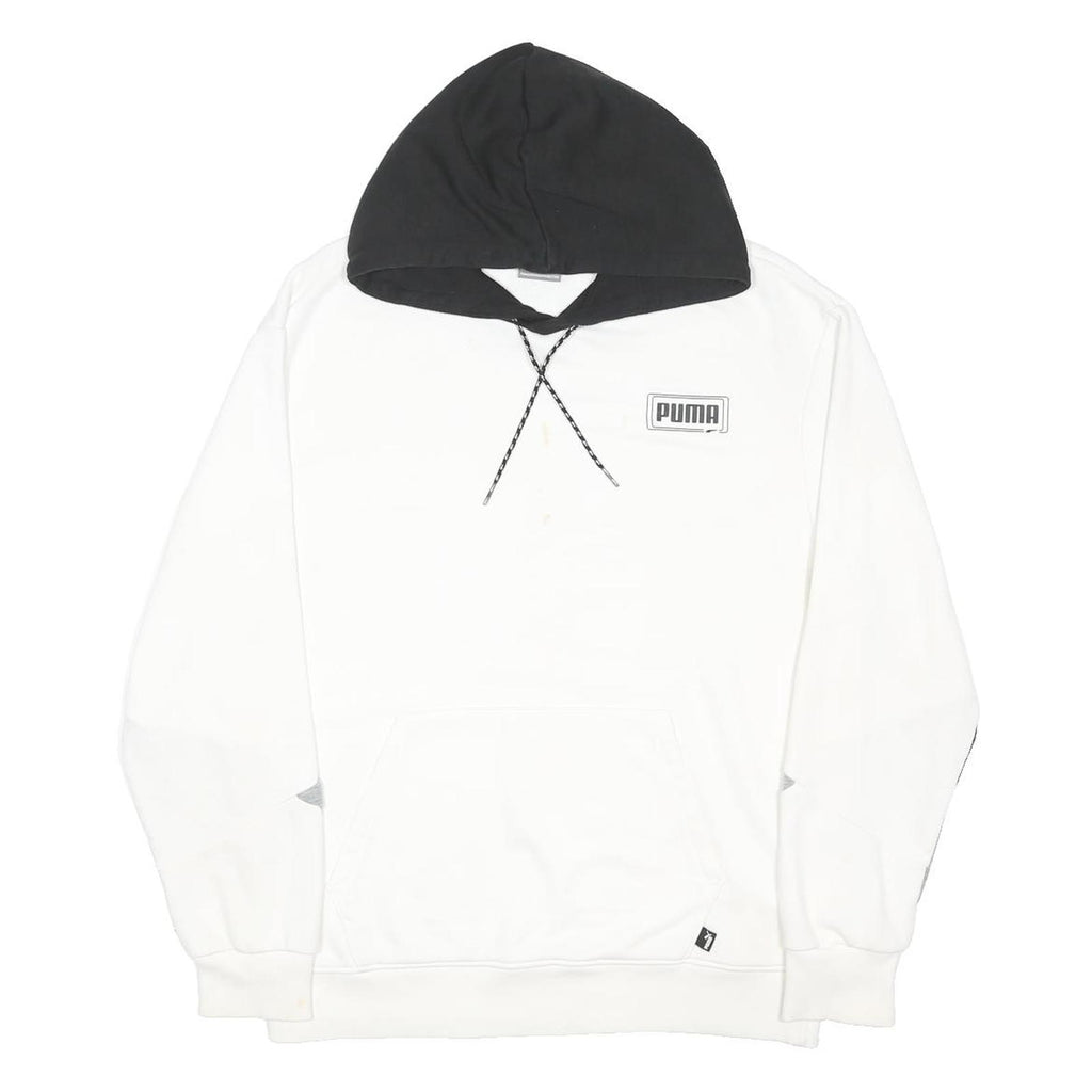 PUMA Mens White & Black Pullover Hoodie M Cotton Blend Casual