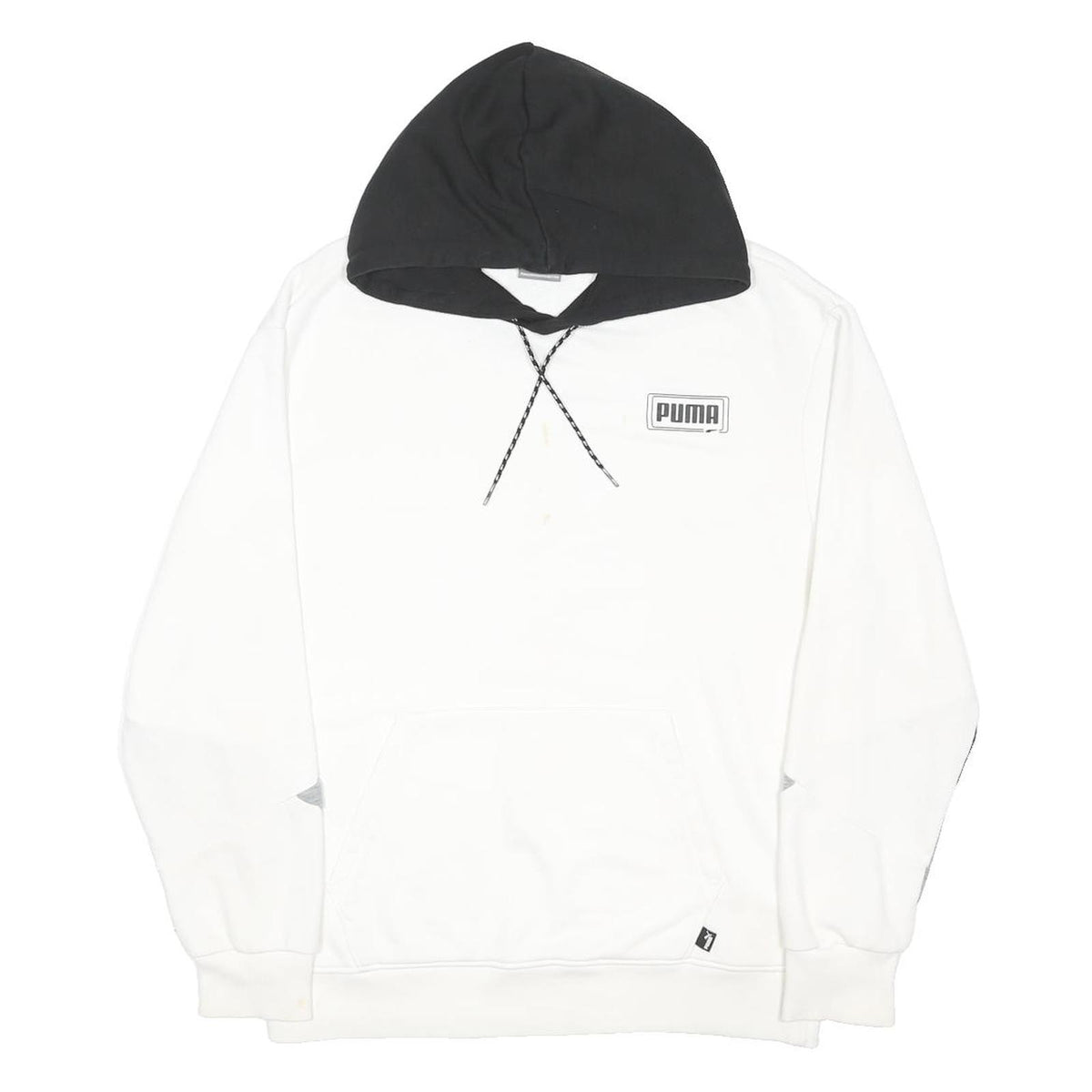 PUMA Mens White & Black Pullover Hoodie M Cotton Blend Casual