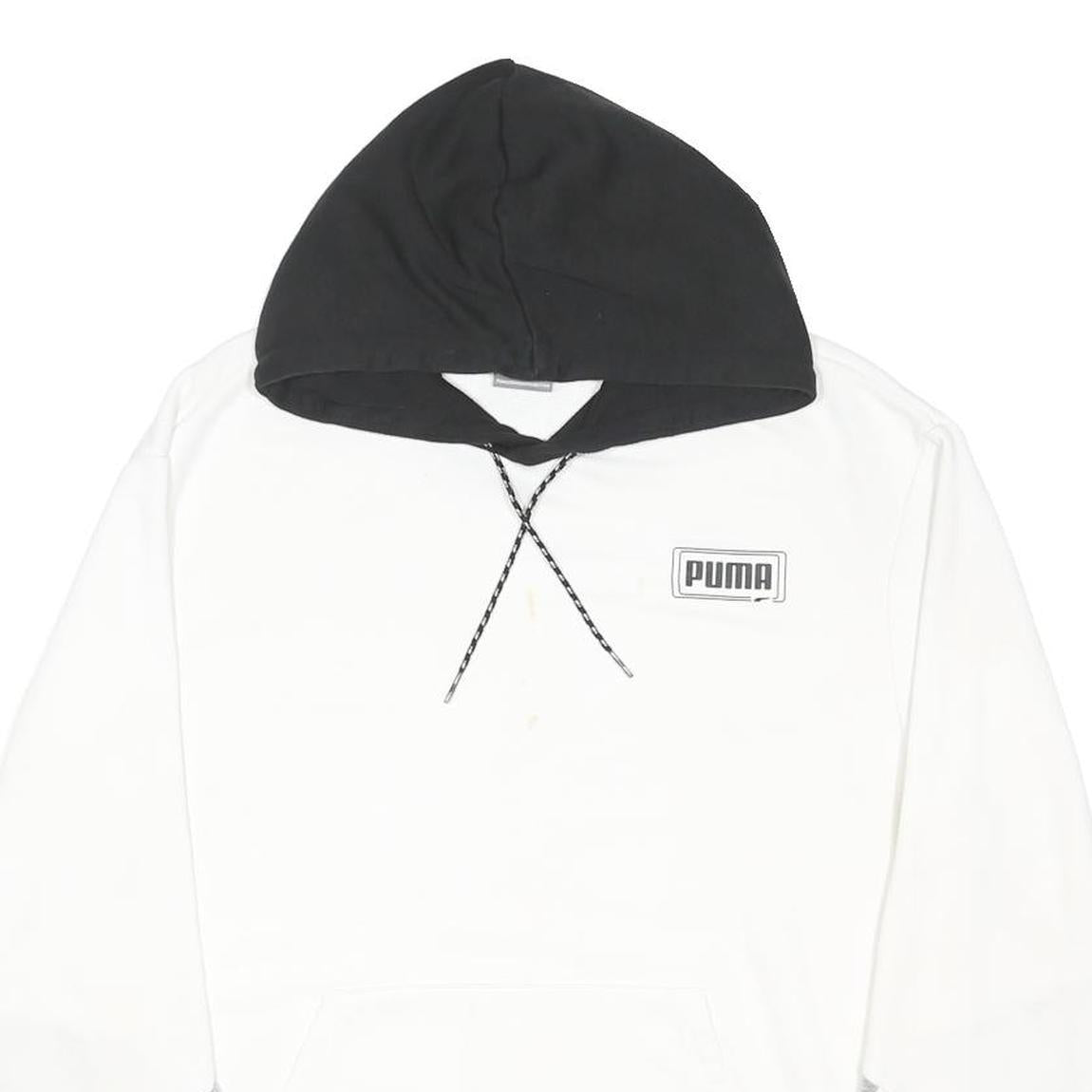 PUMA Mens White & Black Pullover Hoodie M Cotton Blend Casual