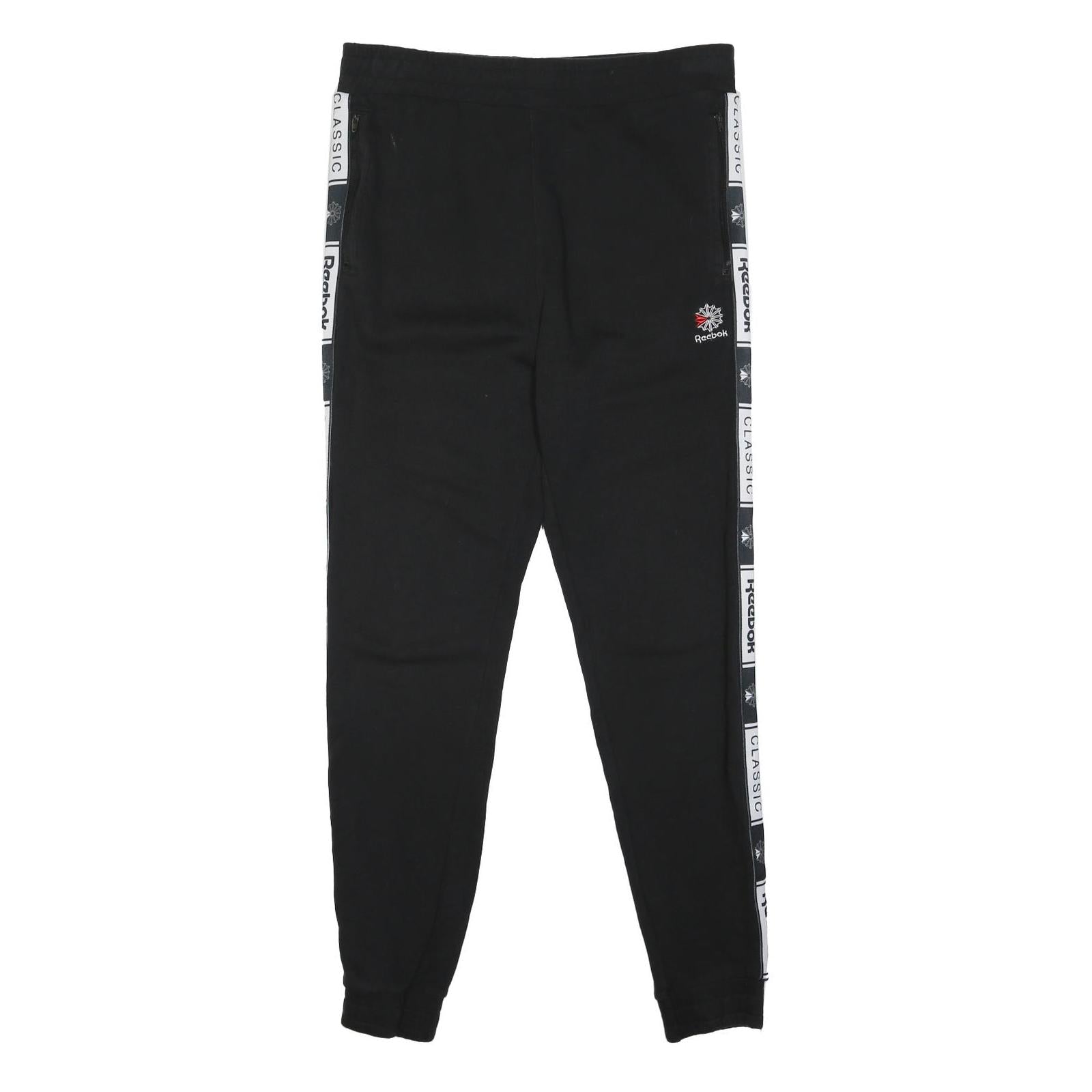 REEBOK Mens Joggers Black & White Classic Logo Slim Tapered M W33 L30