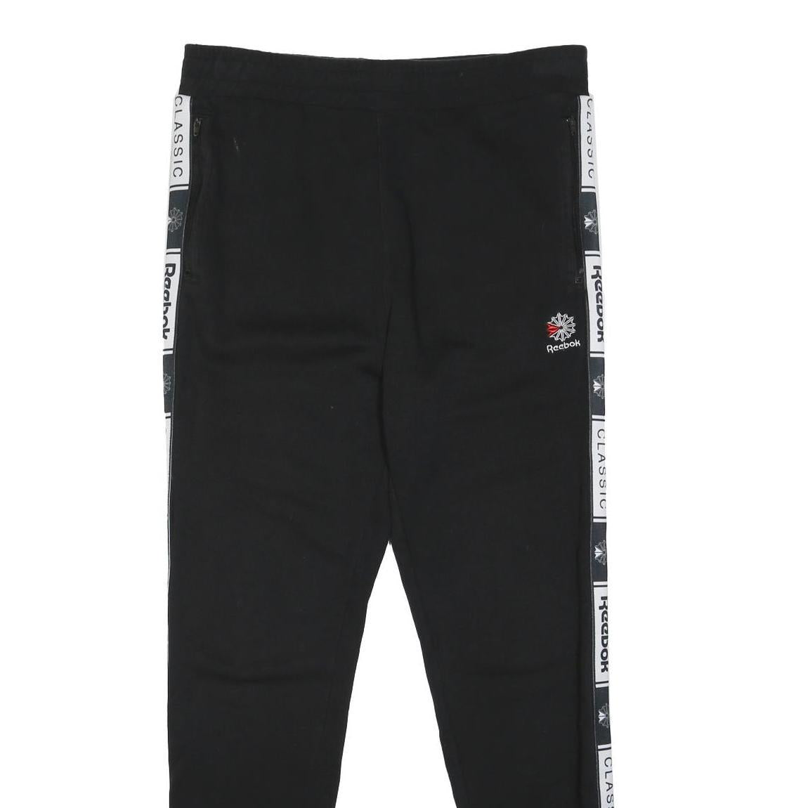 REEBOK Mens Joggers Black & White Classic Logo Slim Tapered M W33 L30
