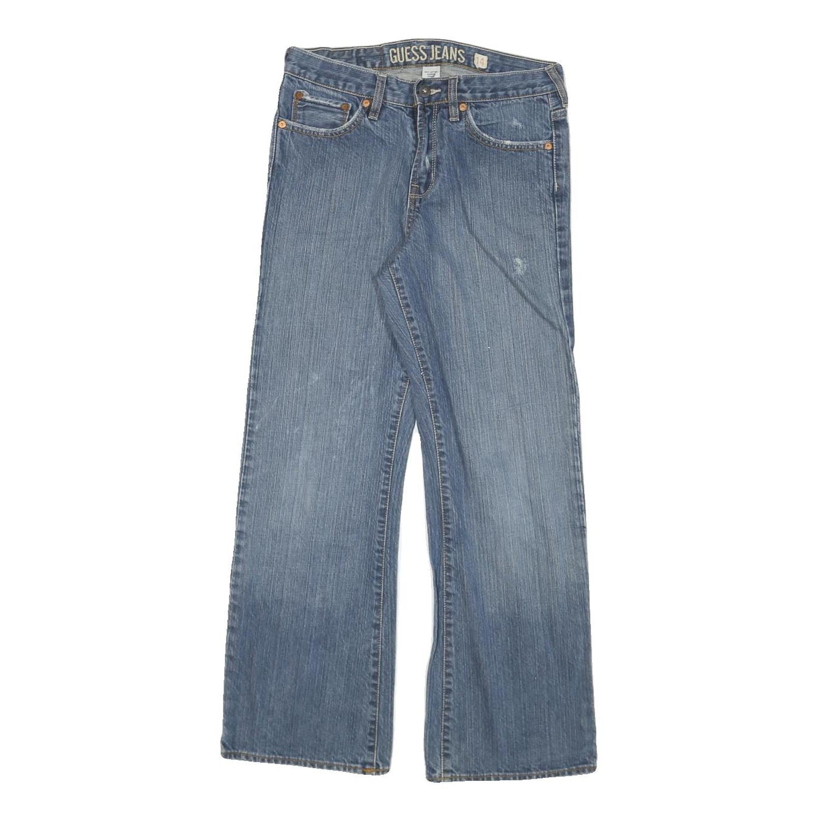 GUESS Womens Blue Regular Fit Straight Denim Medium Wash Jeans W28 L27 Classic