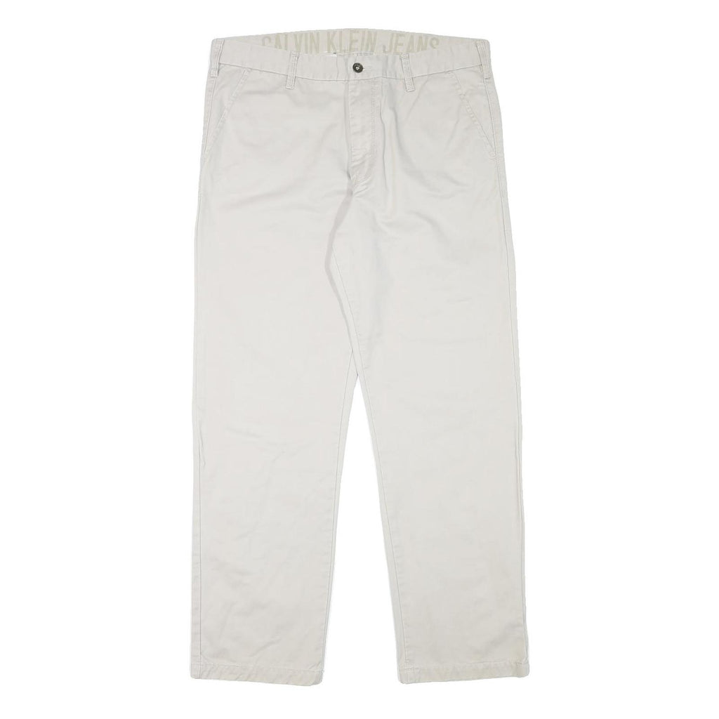 CALVIN KLEIN Mens Cotton Blend Beige Regular Fit Straight Leg Trousers W36 L30