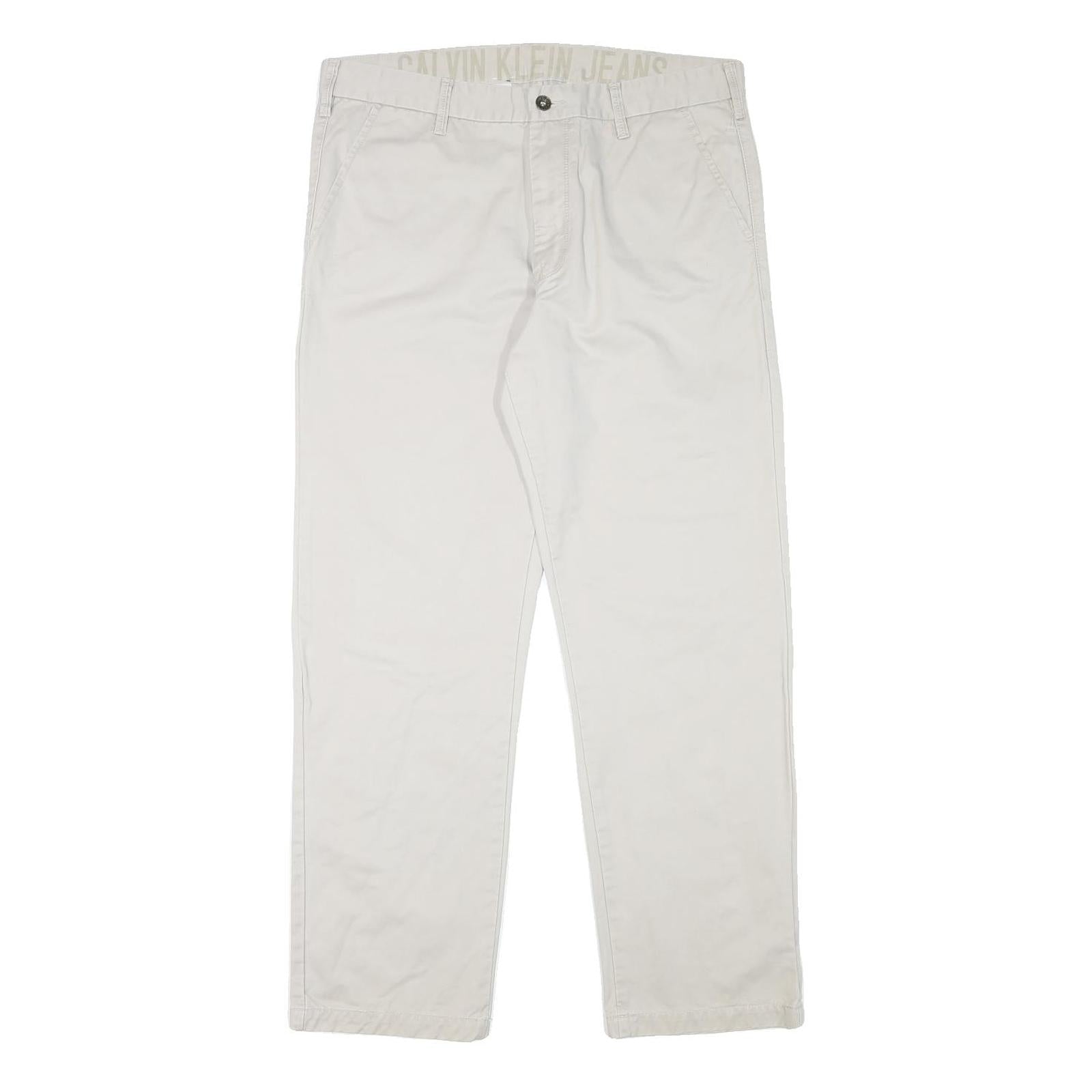 CALVIN KLEIN Mens Cotton Blend Beige Regular Fit Straight Leg Trousers W36 L30