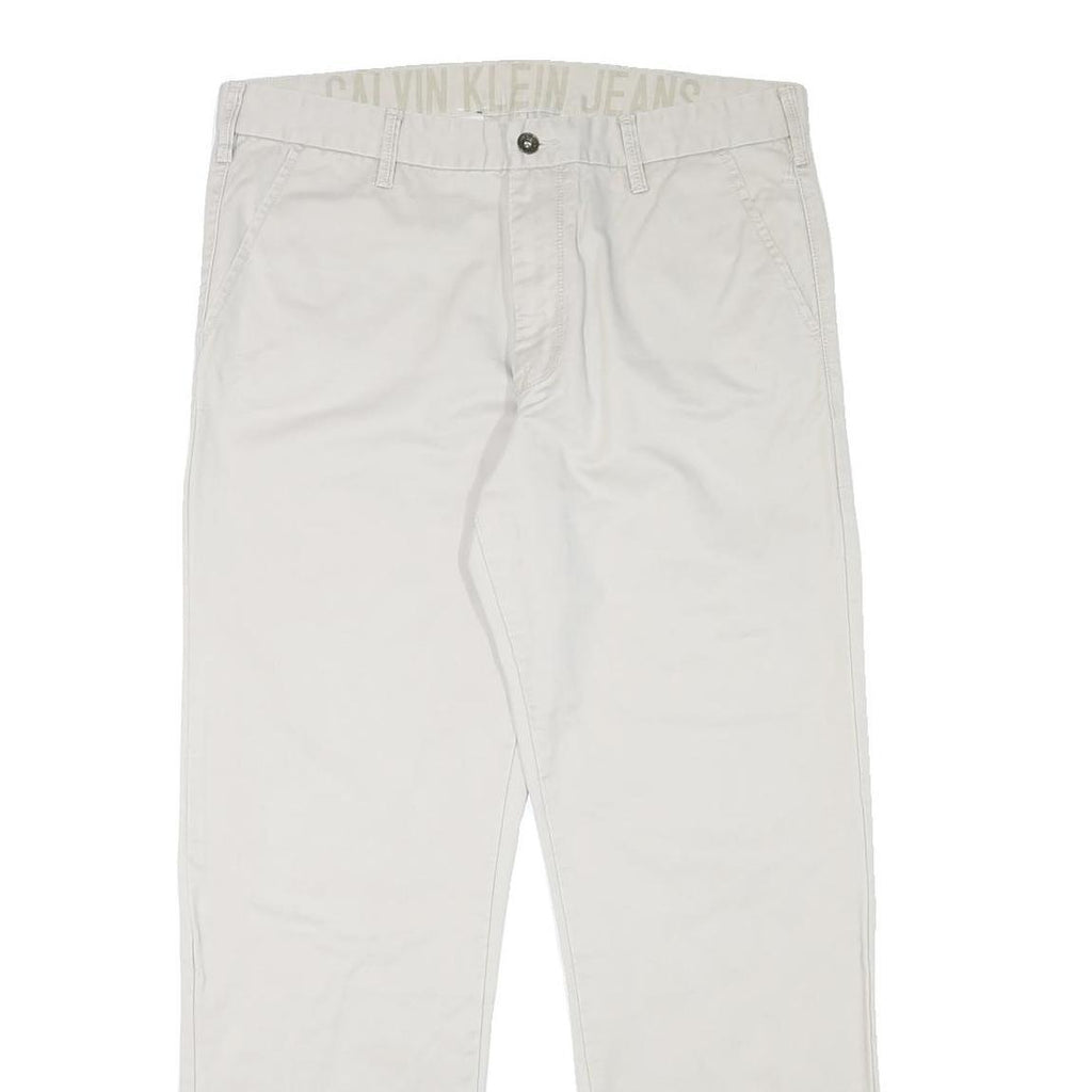 CALVIN KLEIN Mens Cotton Blend Beige Regular Fit Straight Leg Trousers W36 L30