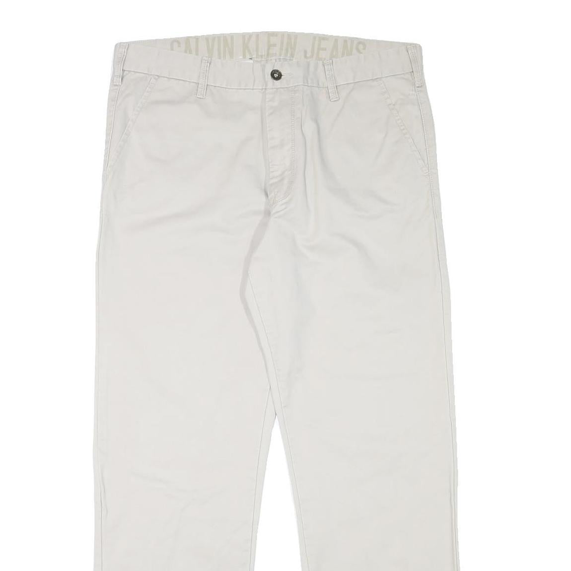 CALVIN KLEIN Mens Cotton Blend Beige Regular Fit Straight Leg Trousers W36 L30