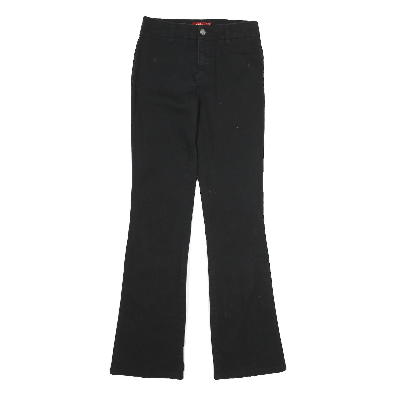 DICKIES Womens Black Cotton Slim Flared Trousers W25 L31 Classic Workwear