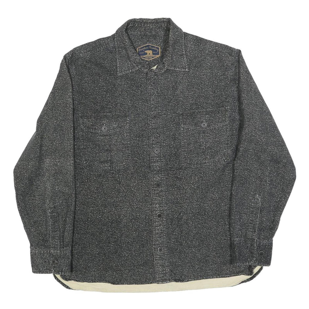 FREEDOM FOUNDRY Mens Black Grey Cotton Blend Shirt L Casual Workwear Button