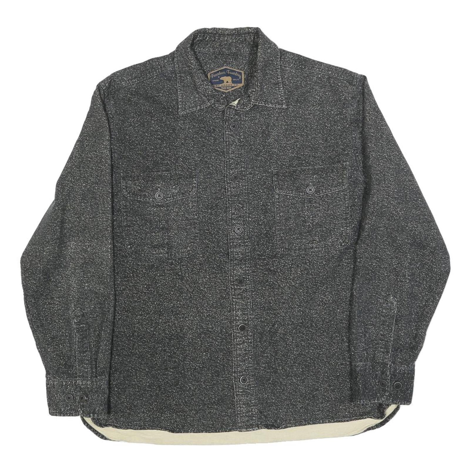 FREEDOM FOUNDRY Mens Black Grey Cotton Blend Shirt L Casual Workwear Button