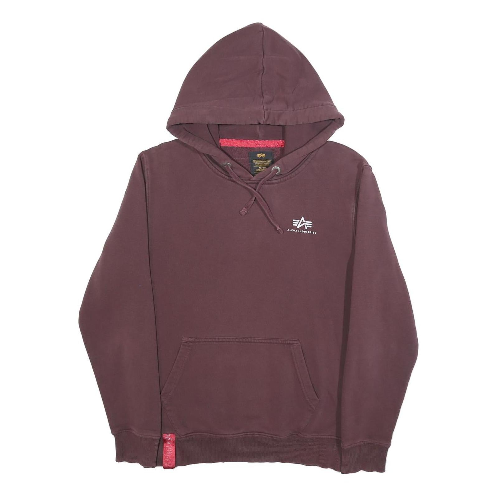 ALPHA INDUSTRIES Mens Maroon Hoodie S Cotton Blend Casual Pullover Style