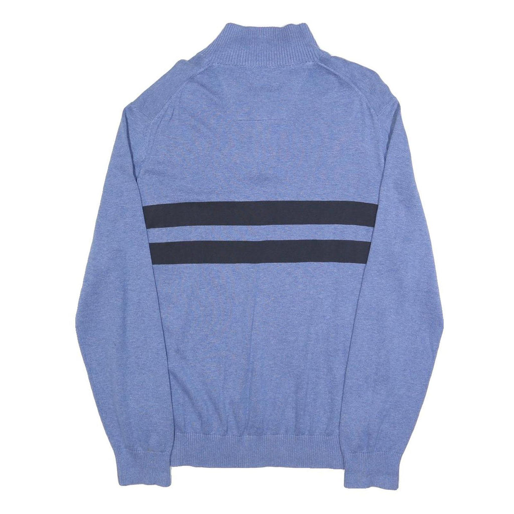 NAUTICA Mens Blue & Black Patterned Jumper 1/4 Zip Crew Neck Knit XL Cotton
