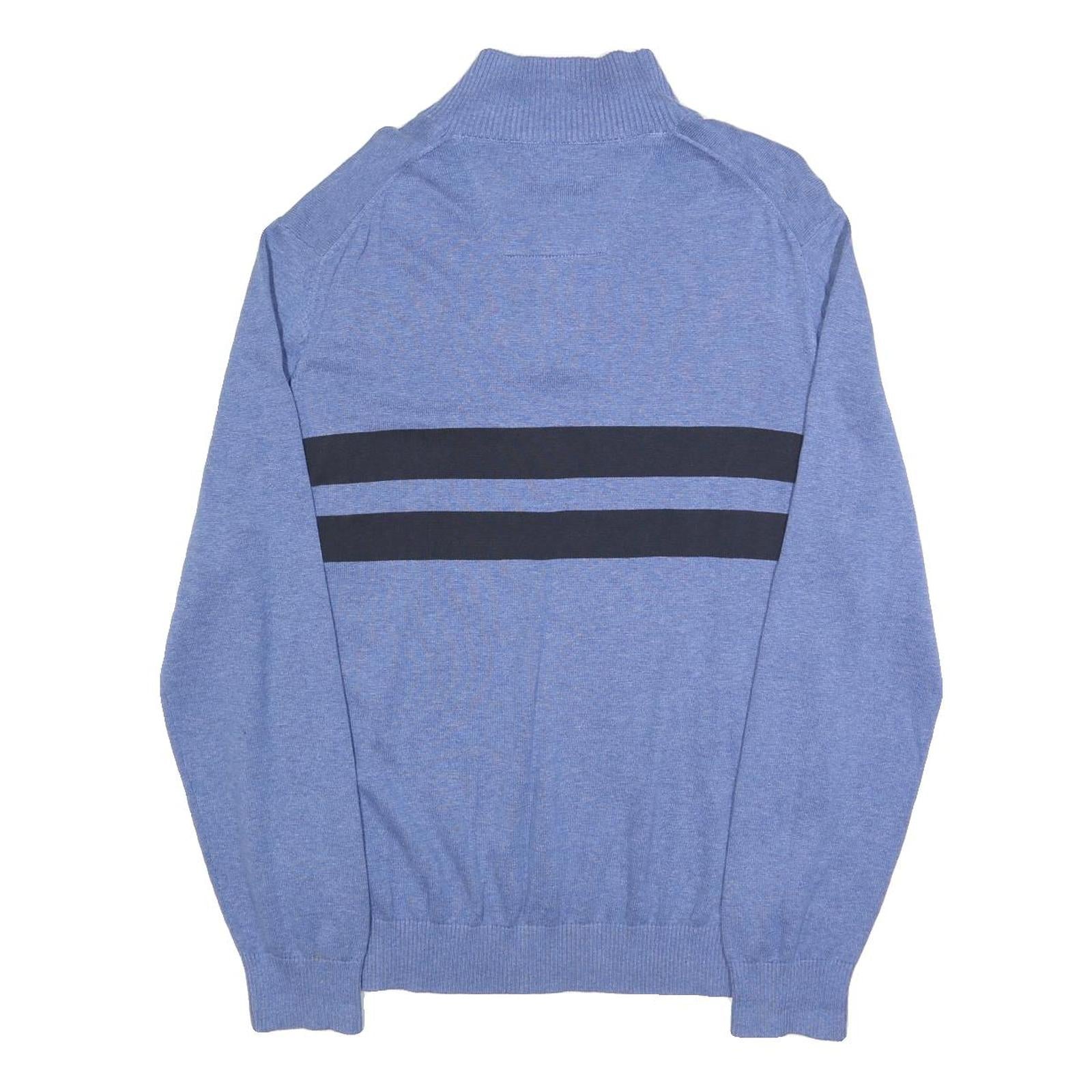 NAUTICA Mens Blue & Black Patterned Jumper 1/4 Zip Crew Neck Knit XL Cotton