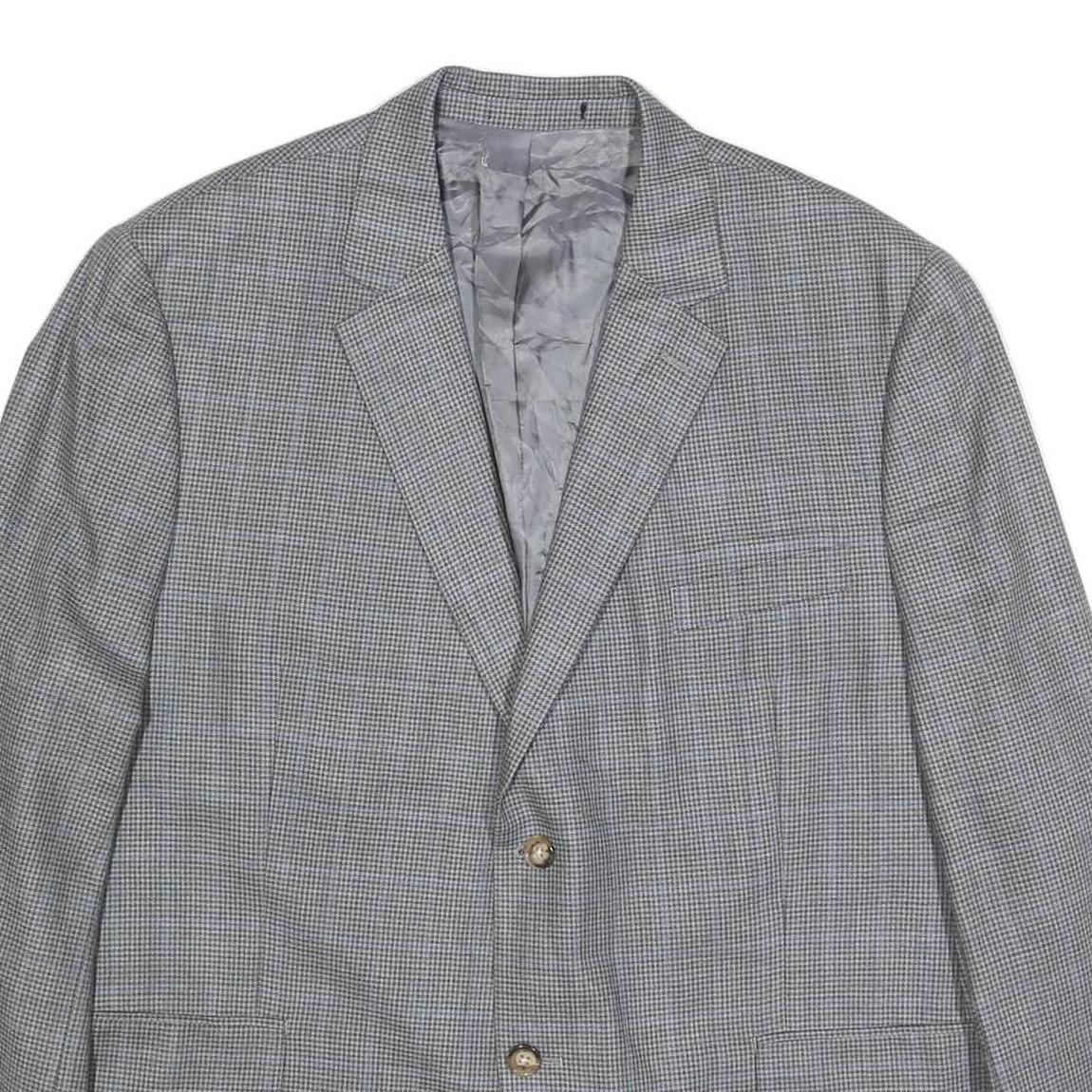LAUREN RALPH LAUREN Mens Grey Silk Blend Button Jacket L Woven Checked Pattern