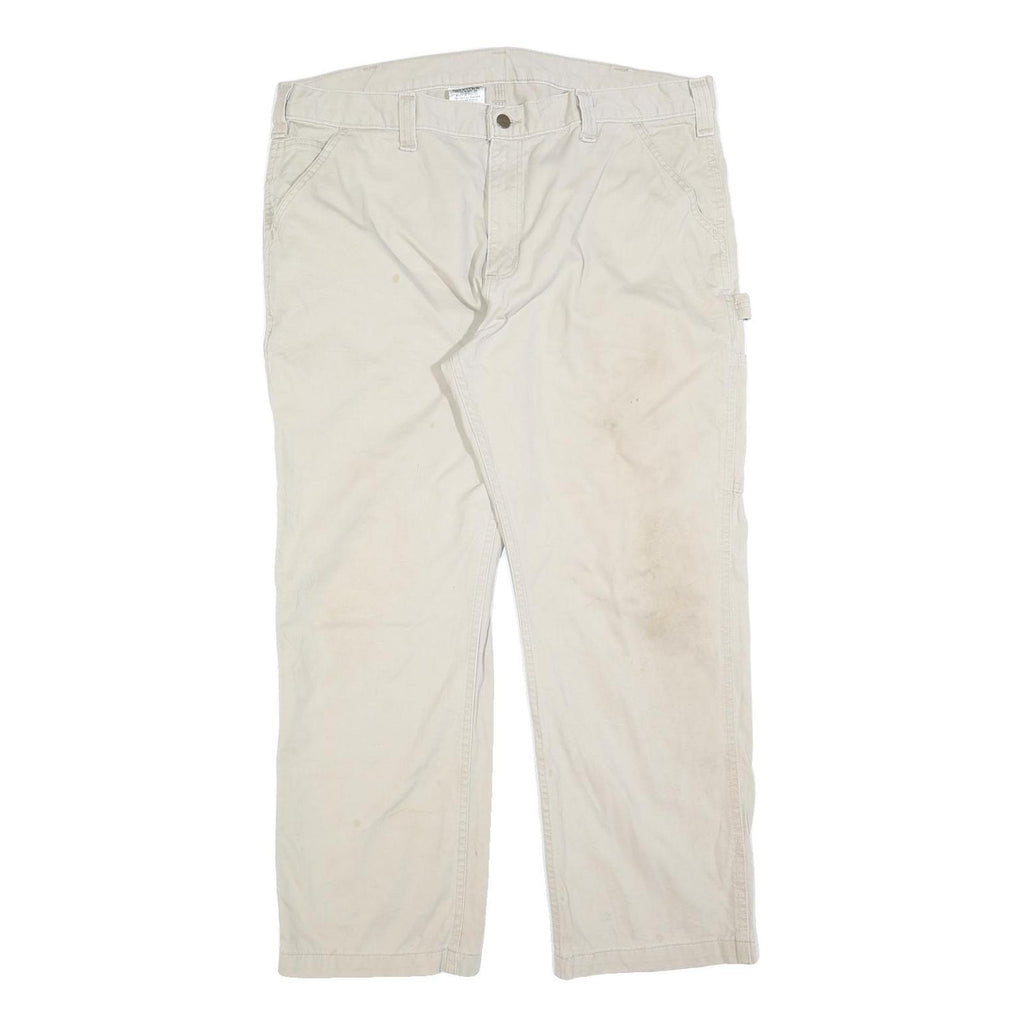 CARHARTT Mens Cotton Blend Beige Regular Straight Trousers W40 L30 Workwear Zip