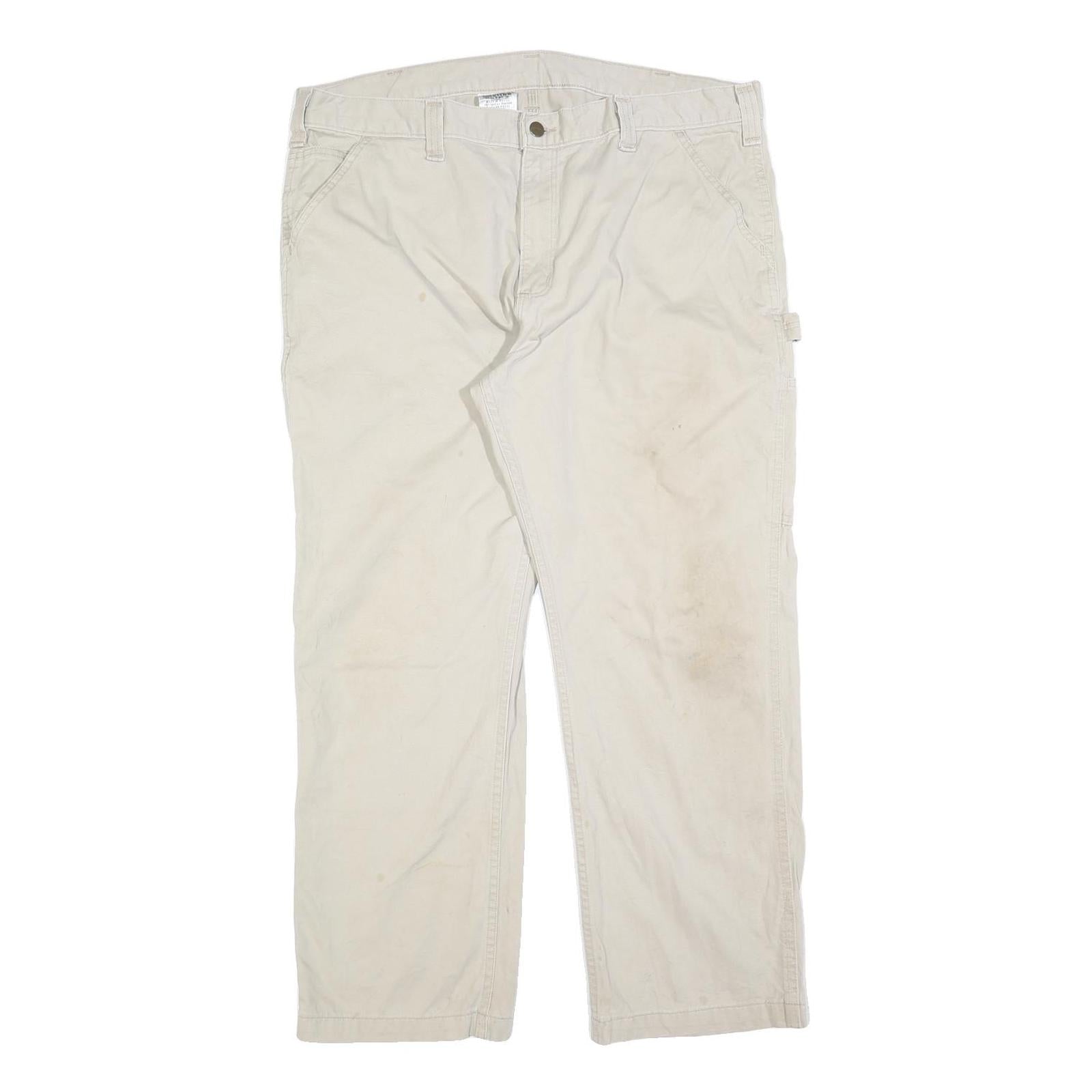 CARHARTT Mens Cotton Blend Beige Regular Straight Trousers W40 L30 Workwear Zip