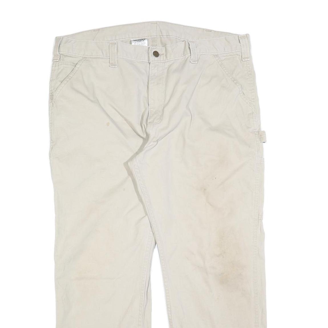 CARHARTT Mens Cotton Blend Beige Regular Straight Trousers W40 L30 Workwear Zip