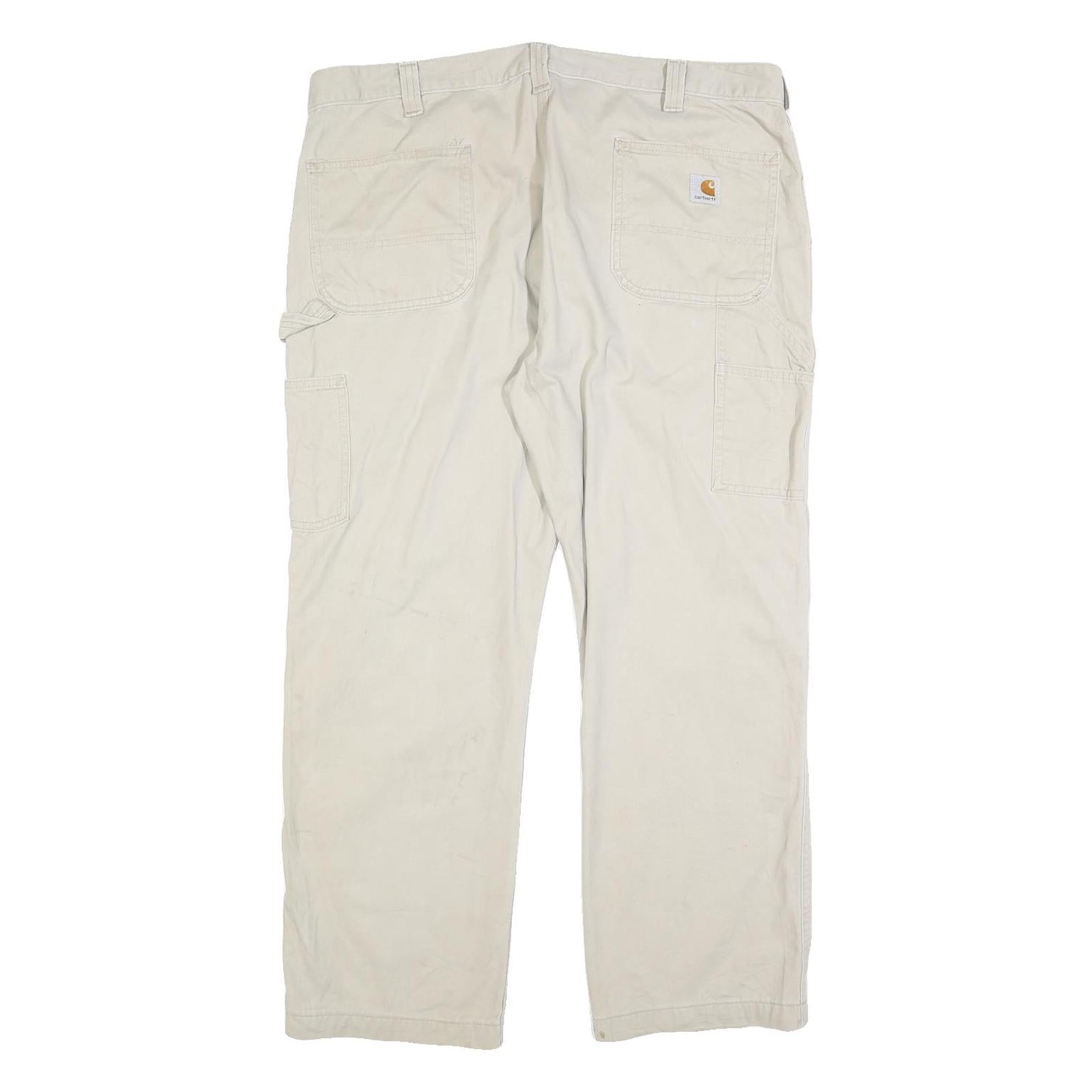 CARHARTT Mens Cotton Blend Beige Regular Straight Trousers W40 L30 Workwear Zip