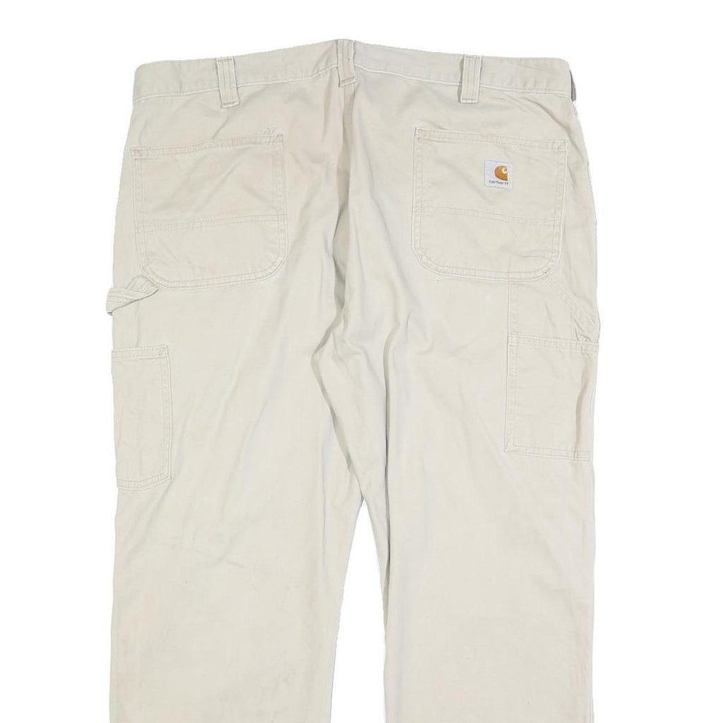 CARHARTT Mens Cotton Blend Beige Regular Straight Trousers W40 L30 Workwear Zip