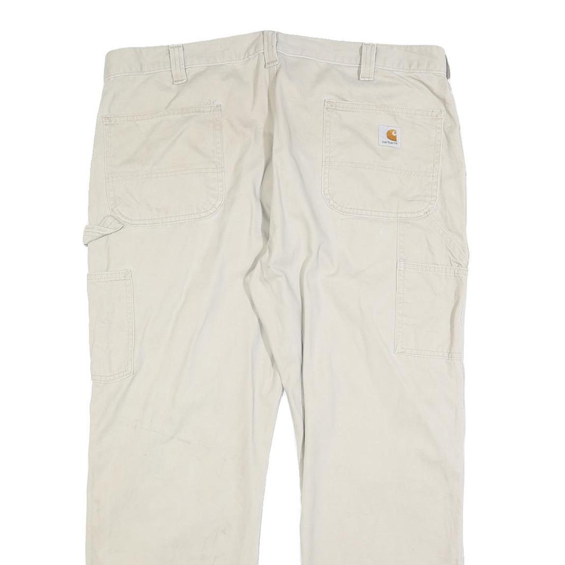 CARHARTT Mens Cotton Blend Beige Regular Straight Trousers W40 L30 Workwear Zip