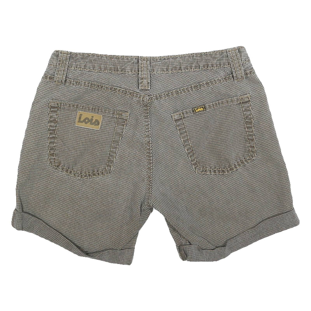 LOIS Womens Shorts Grey Casual M W30 Cotton Blend Check Pattern Rolled Hem