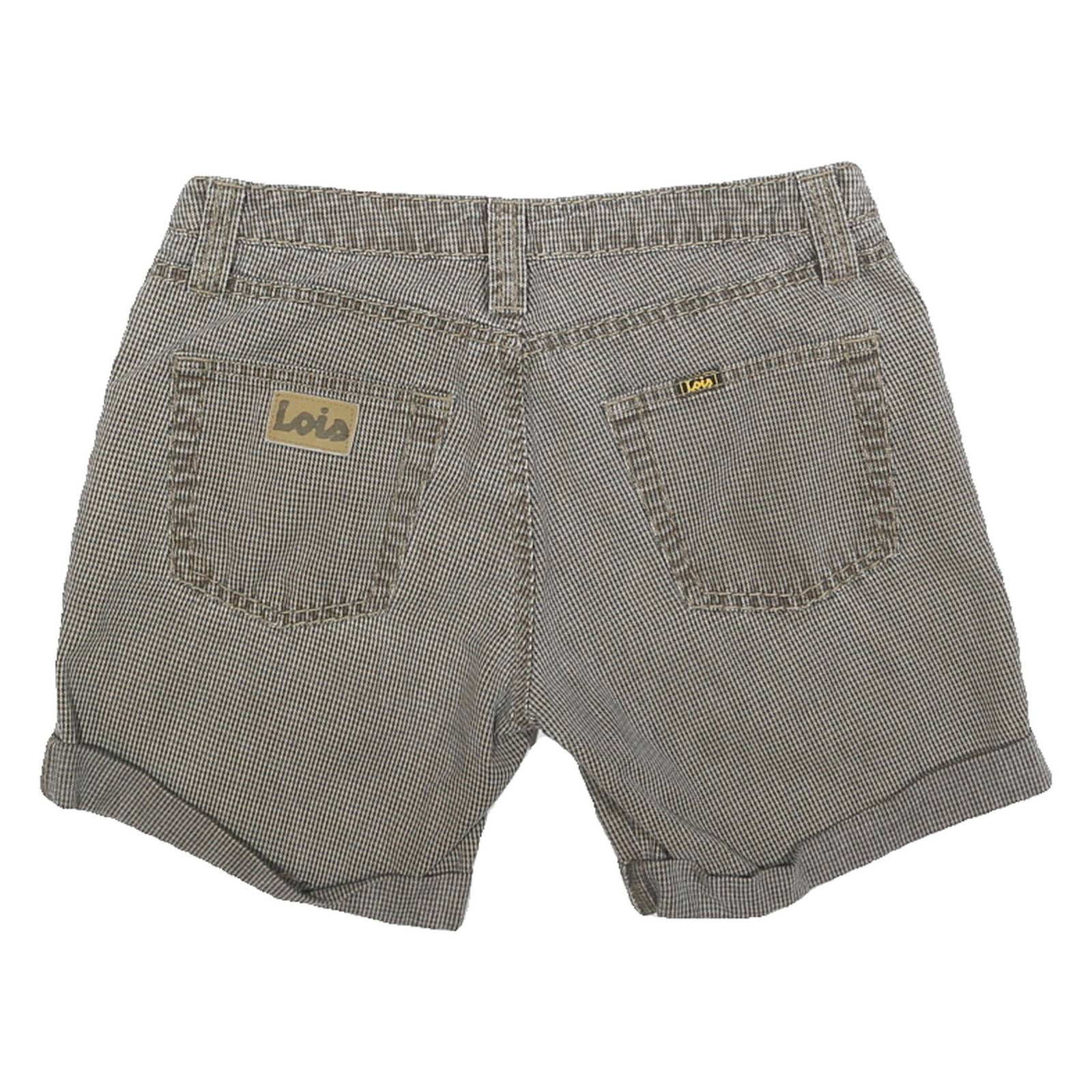 LOIS Womens Shorts Grey Casual M W30 Cotton Blend Check Pattern Rolled Hem