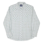WRANGLER Mens Green & White Checked Western Shirt L Cotton Blend Long Sleeve