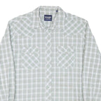 WRANGLER Mens Green & White Checked Western Shirt L Cotton Blend Long Sleeve
