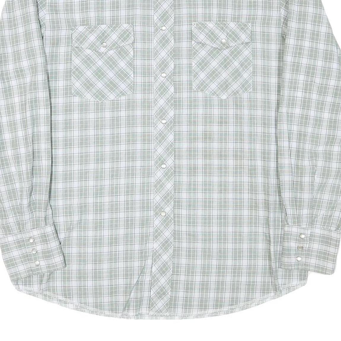 WRANGLER Mens Green & White Checked Western Shirt L Cotton Blend Long Sleeve