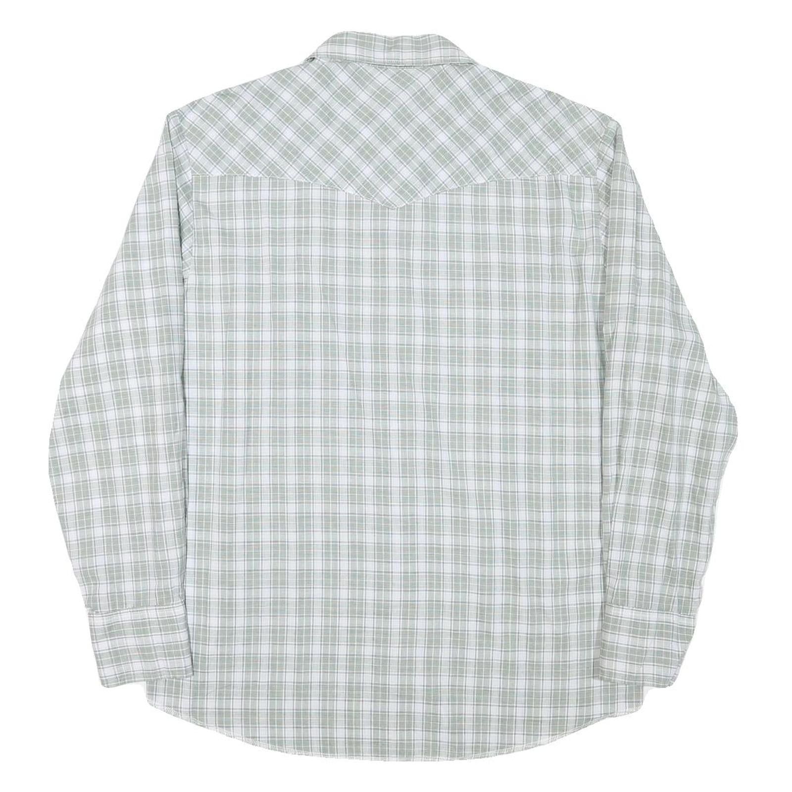 WRANGLER Mens Green & White Checked Western Shirt L Cotton Blend Long Sleeve