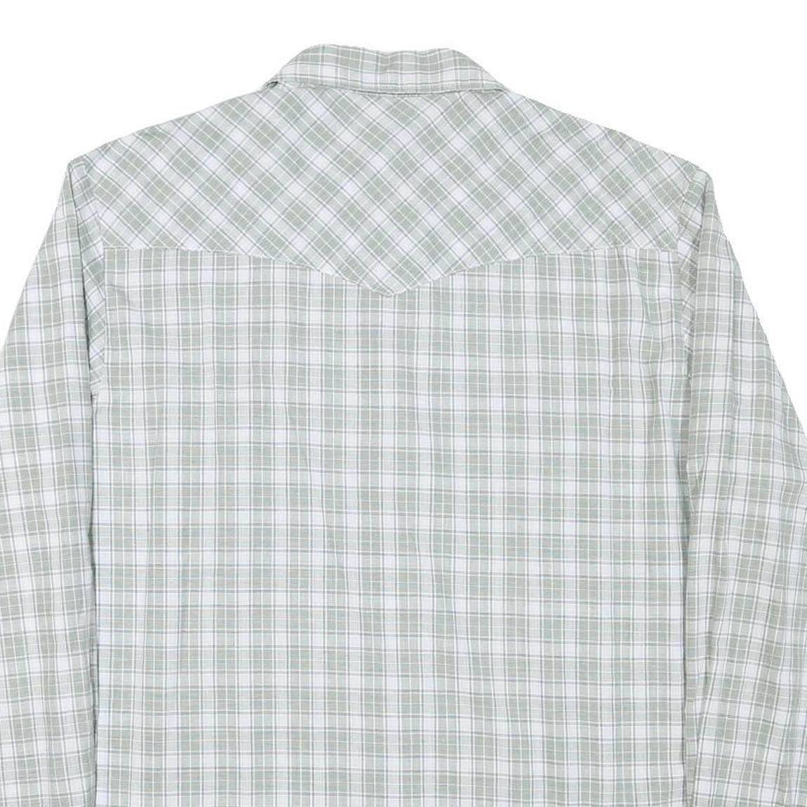 WRANGLER Mens Green & White Checked Western Shirt L Cotton Blend Long Sleeve