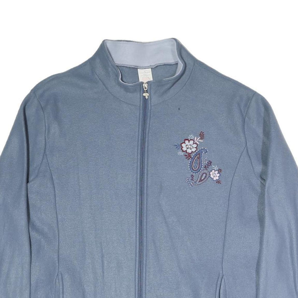 Womens Blue Polyester Blend Zip Jacket XL Plain Floral Embroidered Casual