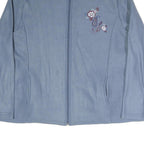 Womens Blue Polyester Blend Zip Jacket XL Plain Floral Embroidered Casual