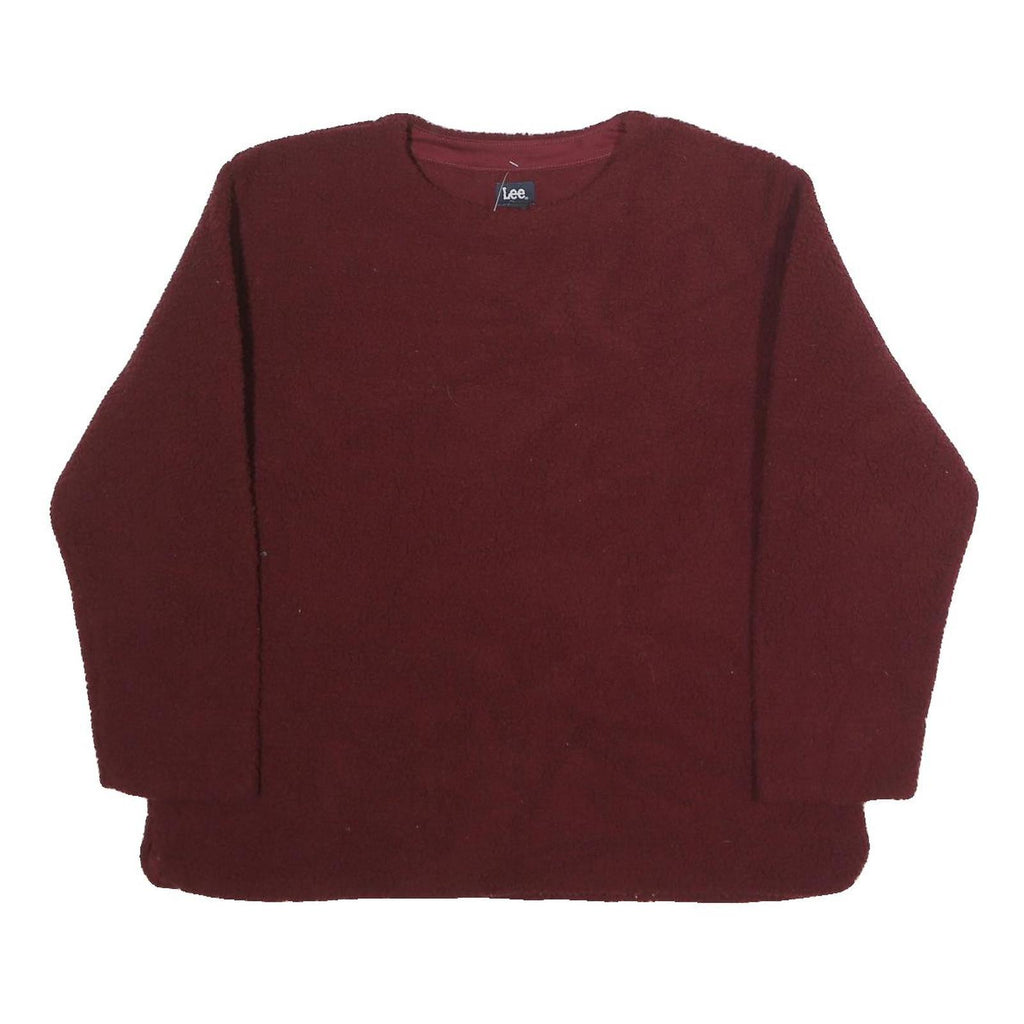LEE Womens Maroon Plain Crew Neck Polyester Jumper L Casual Basic Knit