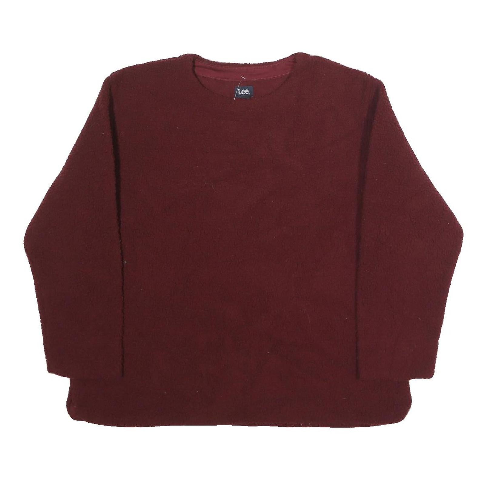 LEE Womens Maroon Plain Crew Neck Polyester Jumper L Casual Basic Knit