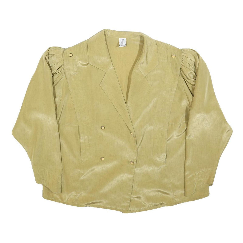 PARIS Womens Yellow Blouse Long Sleeve Collared Plain L Elegant Button Detail